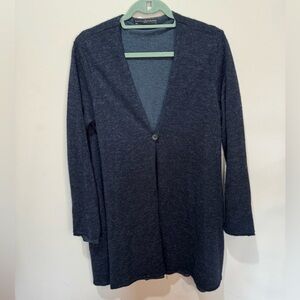 PERUVIAN CONNECTION Navy Pima Cotton Alpaca Blend Long Cardigan Sz L